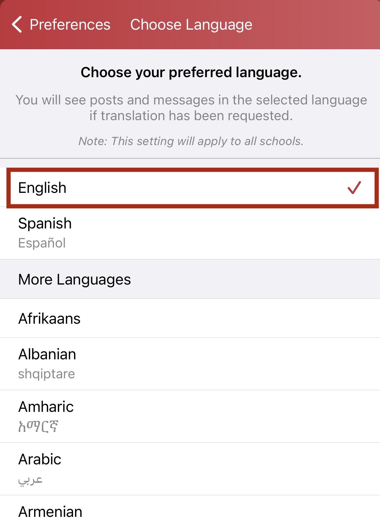Izbor jezika u ParentSquareu
